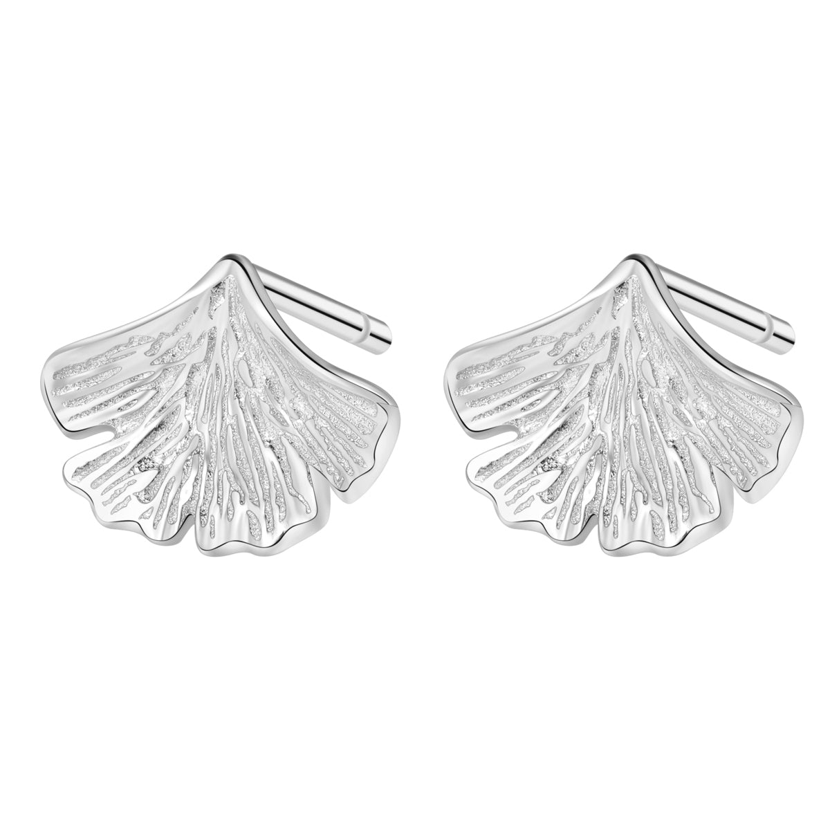 Pendientes de Botón Hoja Ginkgo Plata de Ley 925